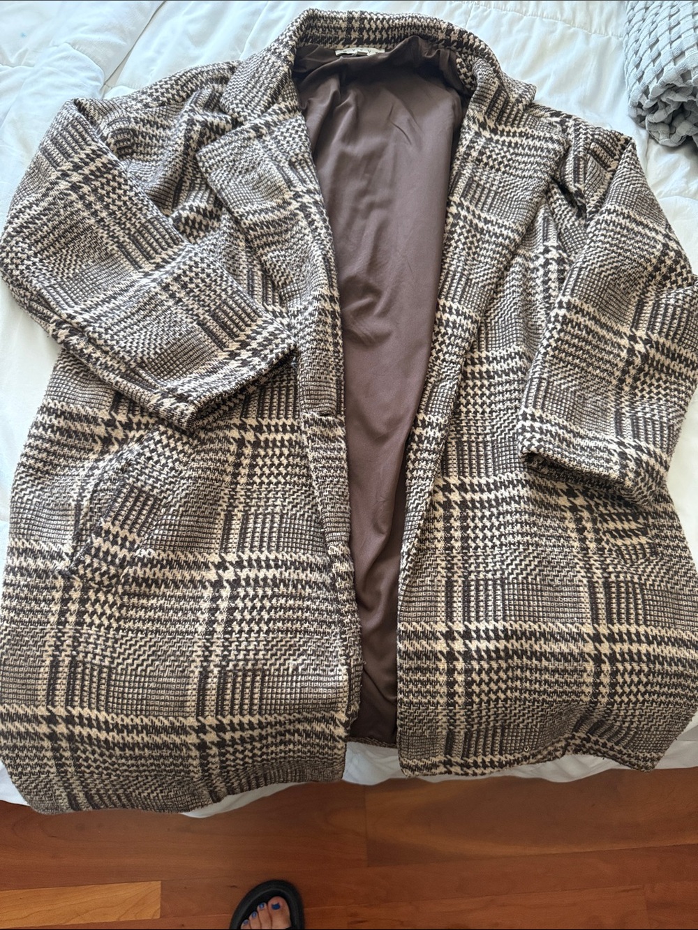 Plaid Long Women's Coat in Brown